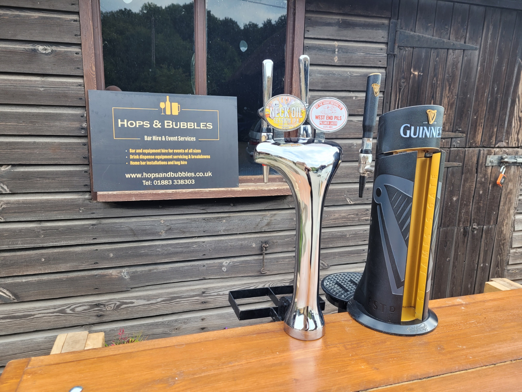 Rustic bar with draught dispense equipment for two beers